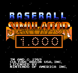 Baseball Simulator 1.000 (USA) Title Screen